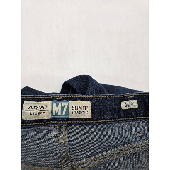 Ariat M7 Legacy Jeans Mens 36x30 Blue Slim Fit Straight Leg Distressed Denim - Picture 8 of 11